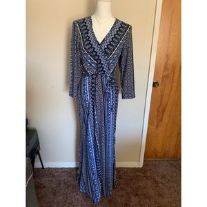 Pretty Geometric Patterned Long Dress with faux wrap size large